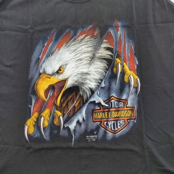 VTG Harley 3D Emblem Tank Men XL Eagle Black Single Stitch Muscle Shirt USA 1990 - Picture 1 of 12